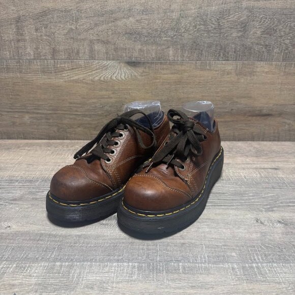 Dr Martens 8651 Brown Leather European Made Platform Oxford Shoes Size 7 or 9W - Picture 1 of 8